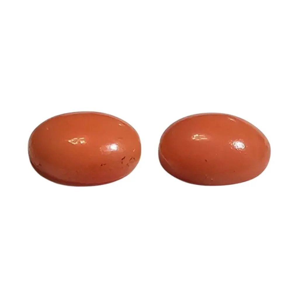 Natural Salmon Coral Oval Cabochons 8.10 CT Matching Pair Loose Gemstones